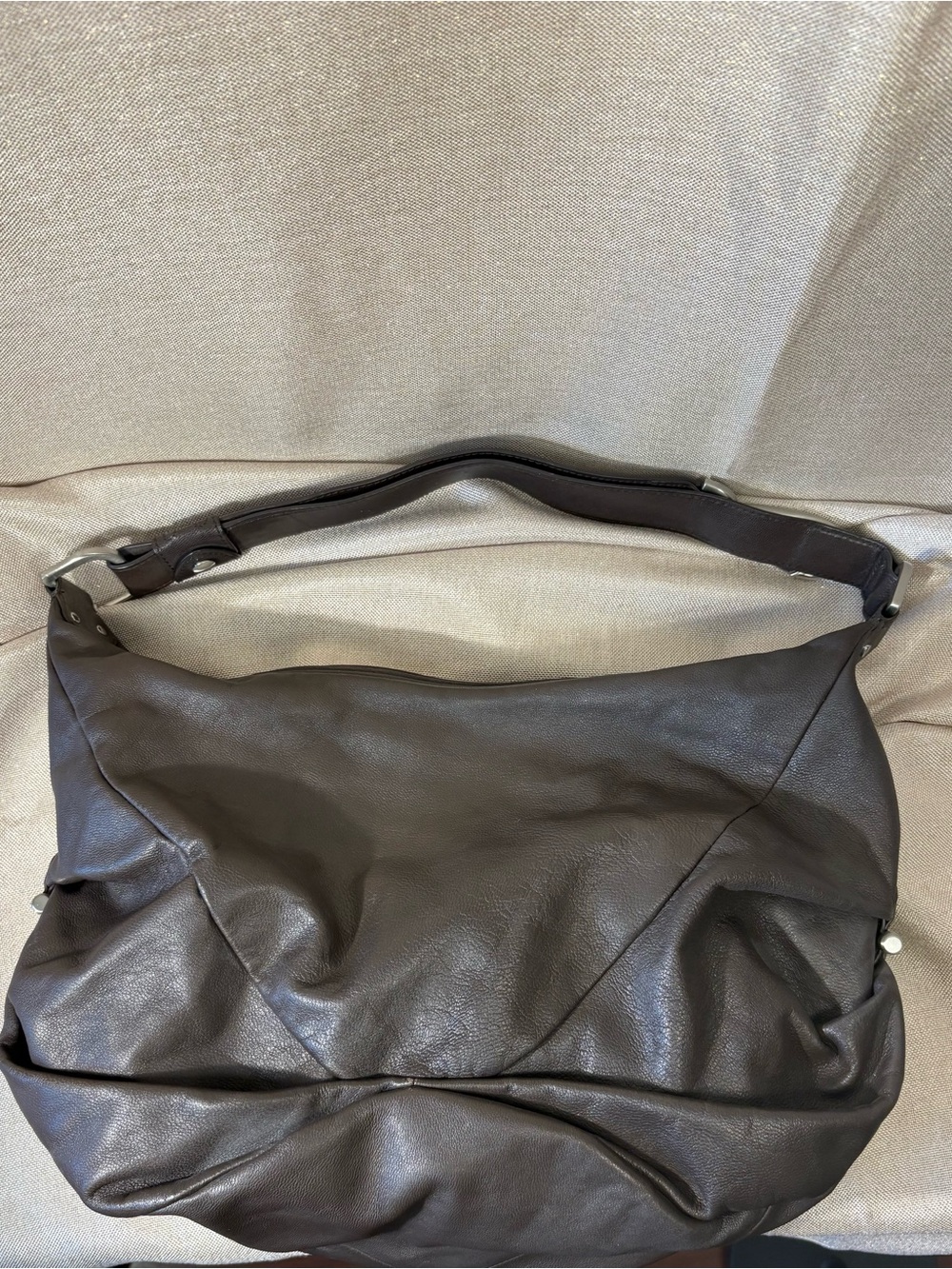 Kenneth Cole New York Dark Brown Genuine Leather Slouchy Hobo Shoulder Bag Larg